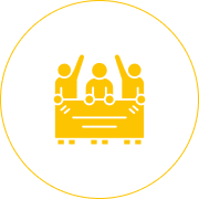 Three people raising hands icon